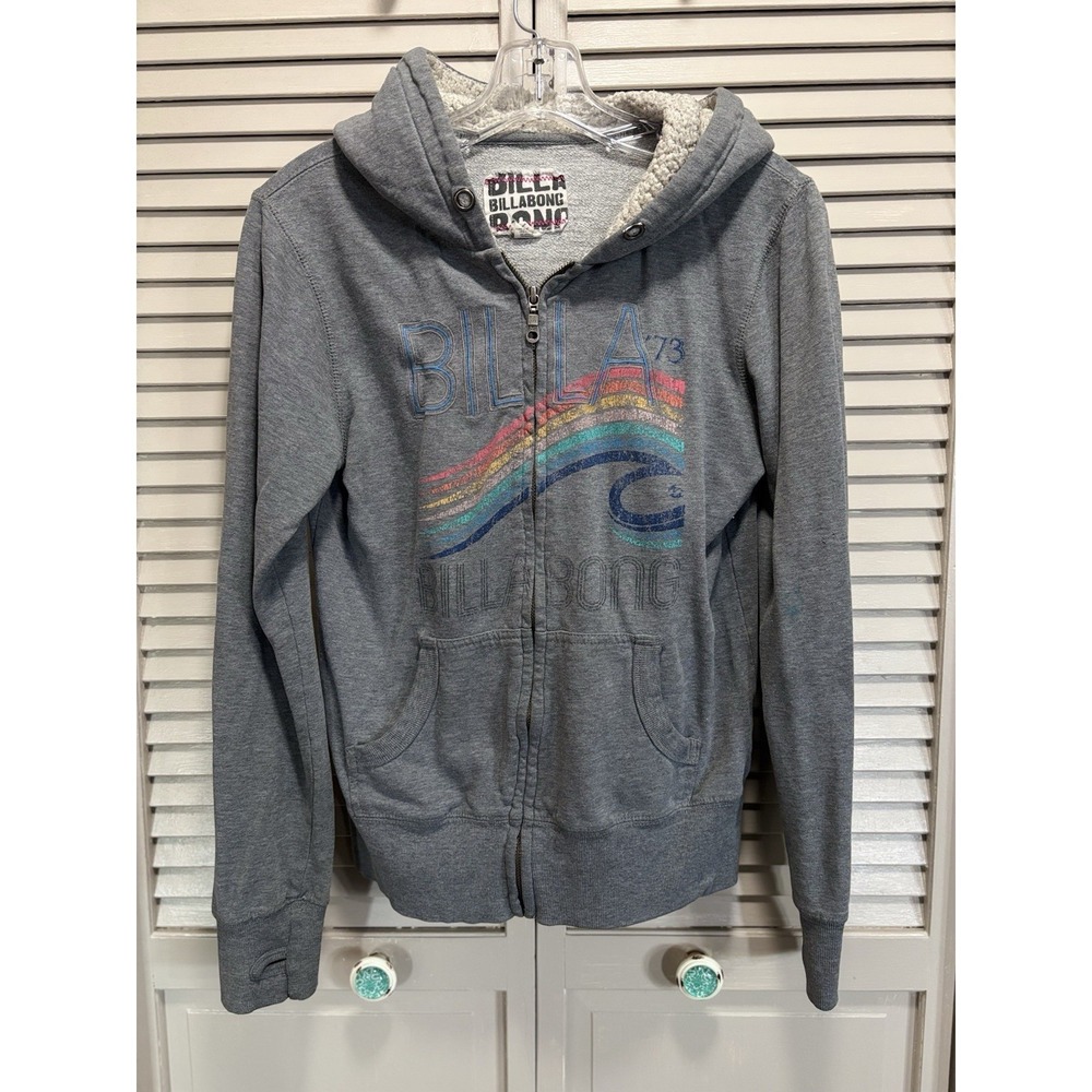 Vintage Billabong Zip Up Sherpa Hood Jacket Size M Pocket Logo‎ Graphic 73'